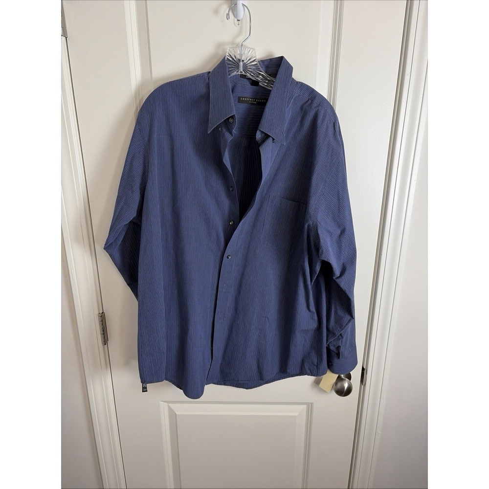 Geoffrey Beene Men's Blue Striped  Fitted Wrinkle Free Dress Shirt, 17 32/33